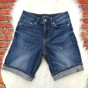 Calvin Klein Jeans Womens Denim Shorts Bermuda Blue Stretch Cuffed Distressed 26